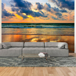 Fototapet - Farverige solnedgang over havet