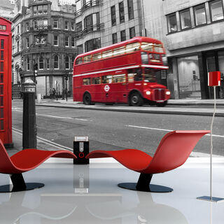 Fototapet - Rød bus og telefonboks i London