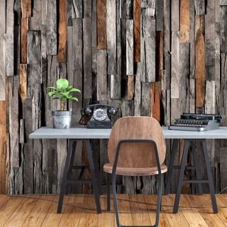 Fototapet - Wooden Curtain (Grey and Brown)