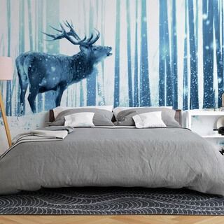 Fototapet - Deer in the Snow (Blue)