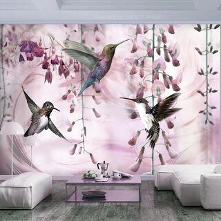 Fototapet - Flying Hummingbirds (Pink)