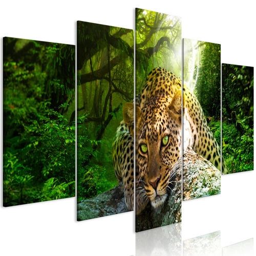 Billede - Leopard Lying (5 Parts) Wide Green