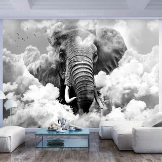 Fototapet - Elephant in the Clouds (Black and White)