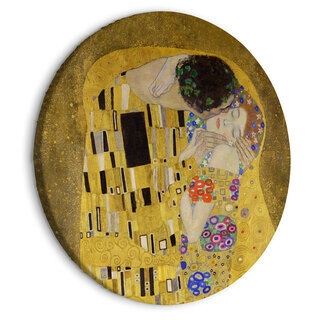 Rundt lærredsprint - Kiss - Gustav Klimt - A Couple in Love in a Passionate Embrace