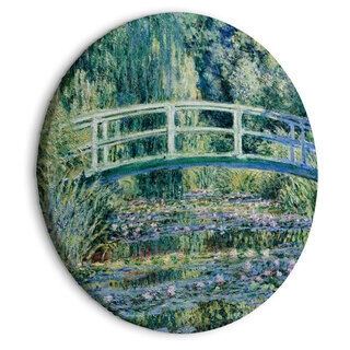 Rundt lærredsprint - Japanese Bridge at Giverny Claude Monet - Spring Landscape of a Forest With a River