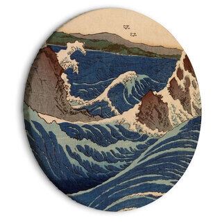 Rundt lærredsprint - Japanese Woodcut Utagawa Hiroshige - Great Blue Wave