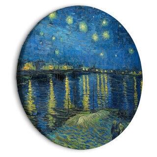 Rundt lærredsprint - Vincent Van Gogh - Starry Night Over the Rhone - A Boat Against the Background of the Blue Sky