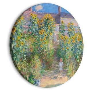 Rundt lærredsprint - Claude Monet’s Garden at Vétheuil - Farmhouse With Sunflowers