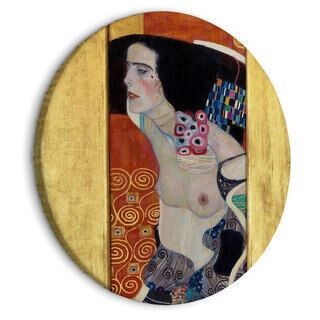 Rundt lærredsprint - Judith II, Gustav Klimt - Abstract Portrait of a Half-Naked Woman