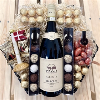 Gavekurv med Barolo og "God jul" flag - LUKSUS
