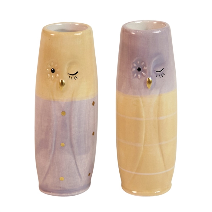 2 stk. ugle vaser H: 10cm Gul/Lilla
