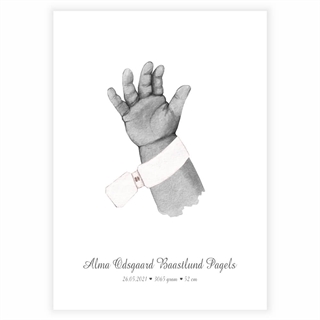 Baby hånd med fødsels oplysninger - Plakat