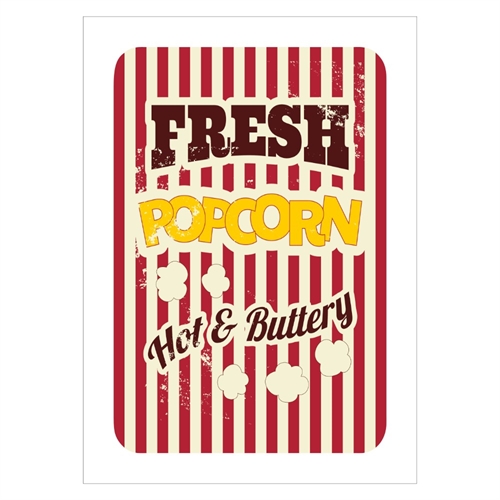 Plakat med retro tekst. Fresh Popcorn. Hot and Buttery
