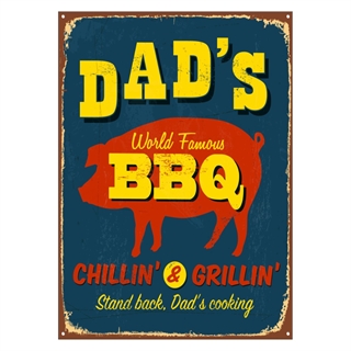 Plakat med retro tekst. Dads world famous bbq. Stand back. Dads cooking