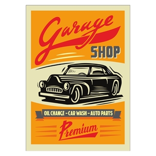 Plakat med retro tekst. Garage shop oil chance.Car wash and auto parts