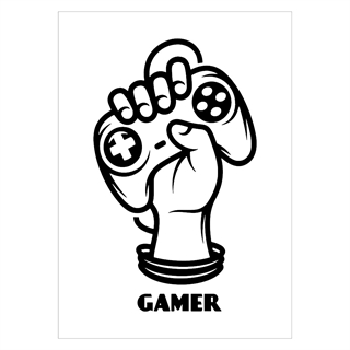 Gamer plakat med teksten gamer og hånd om controller