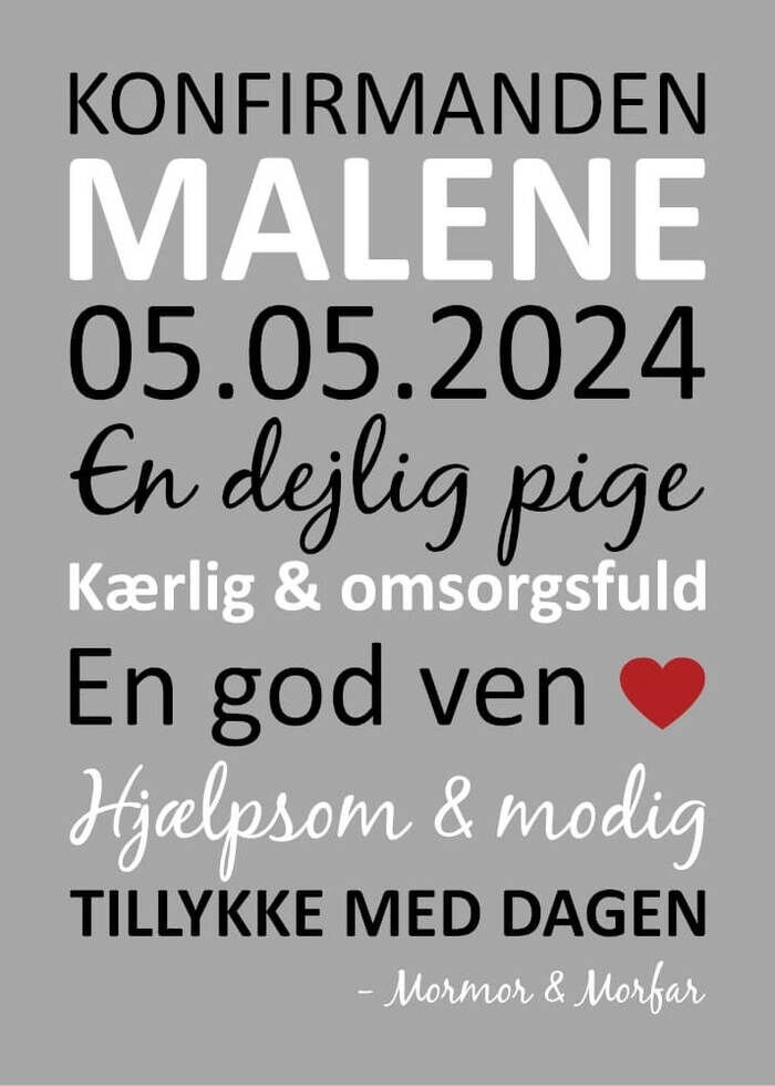 Flot tekstplakat til konfirmation til hende