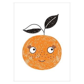Sød børneplakat med en orange appelsin med ansigt