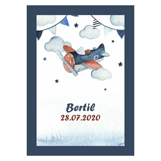 Børneplakat Retro Fly med navn og dato