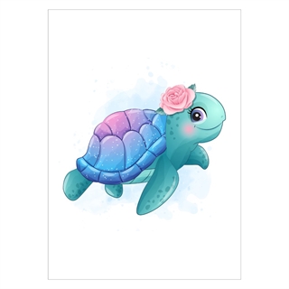 Farverig børneplakat med motiv af havskildpadde