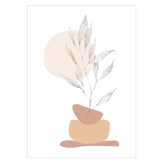 Enkel motivplakat med smuk plante og brunlige nuancer i abstrakt design