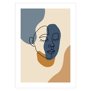 Plakat - Abstract face line 2 med virkelig flotte, støvede jordfarver. Plakat med ansigt i abstrakt design med blide farver.