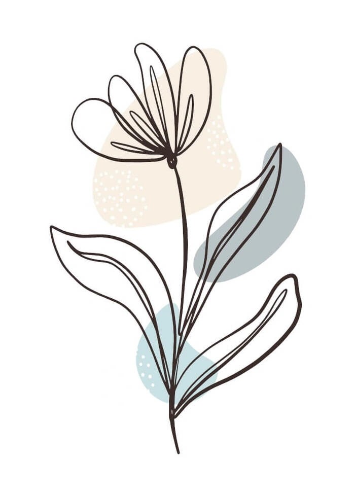 Plakat - Pastel flower - 2 En virkelig smuk plakat med linje tegnet blomst i lyse farver. Med blid baggrund med flotte former