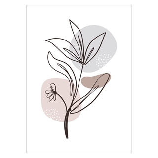 Plakat - Pastel flower - 3 Plakat med virkelig fin linjetegnet blomst og med baggrund i naturlige, flotte jordfarver