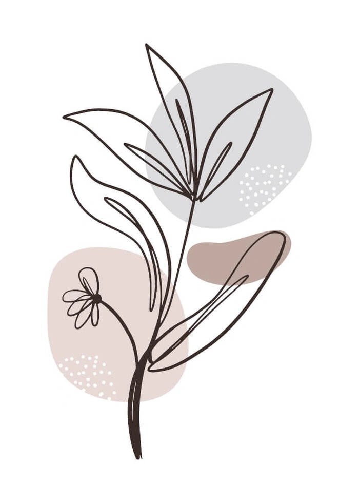 Plakat - Pastel flower - 3 Plakat med virkelig fin linjetegnet blomst og med baggrund i naturlige, flotte jordfarver