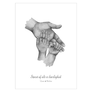  Far til to - køb en flot plakat online i dag. Bedårende familie plakat med illustration af tre hænder, og plats til tekst. 