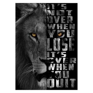 Plakat med løve og motiverende tekst