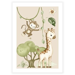 Sød plakat til børn med safari dyr som abe og giraf