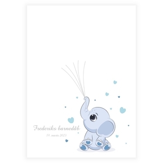En perfekt fingeraftryks plakat til barnedåb med lyseblå elefant