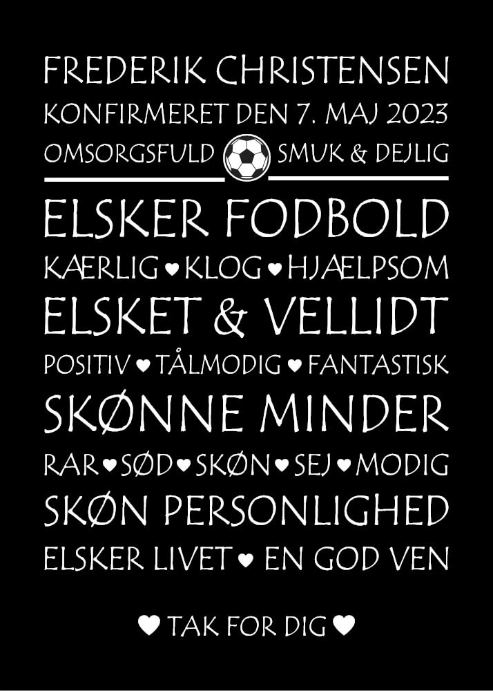 Personlig konfirmations plakat med fodbold