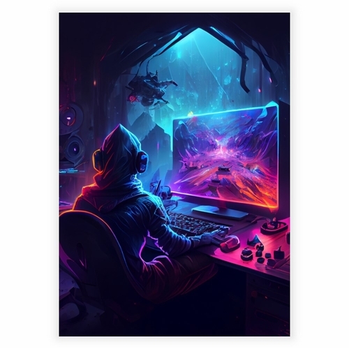 Gamer plakat med controller, tekst på den fedeste sort baggrund
