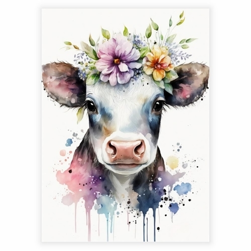 Akvarel Blomster plakat med et lille kalv