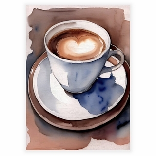 Akvarel plakat kaffe med hjerte mønster