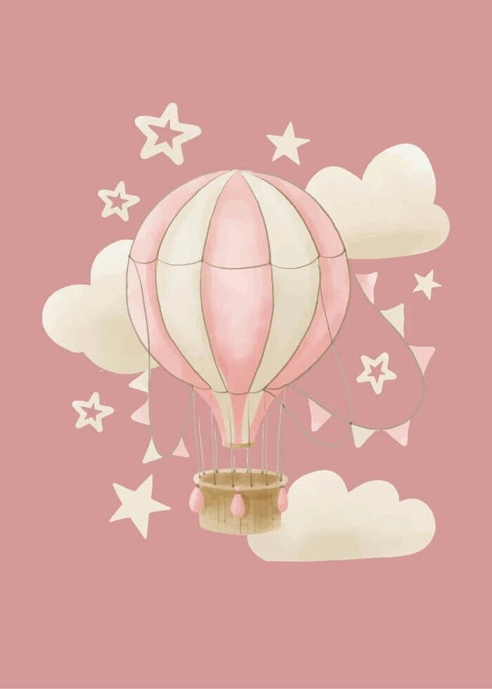 utrolig smuk børneplakat med luftballon i rosa nuancer