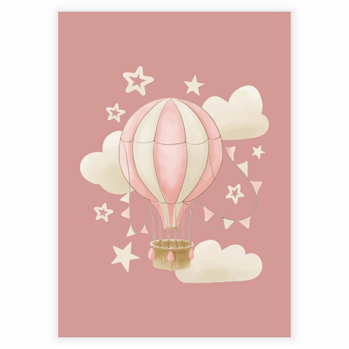 utrolig smuk børneplakat med luftballon i rosa nuancer