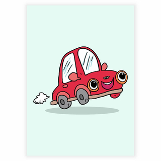 Sjov rød bil - Børneplakat