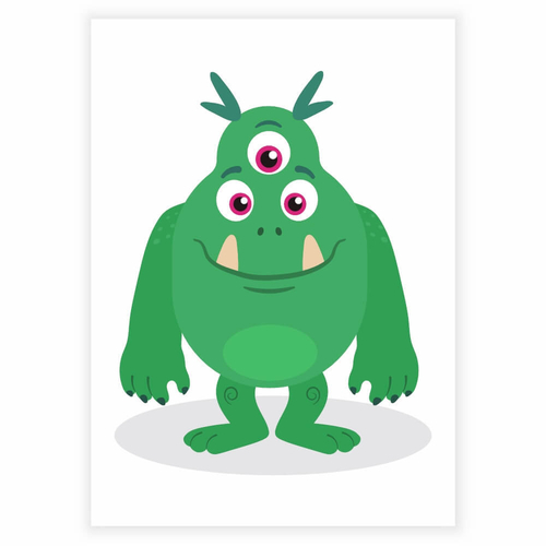 sød og sjov grøn monster som plakat til børneværelset