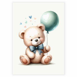 Teddybjørn med grøn ballon - Plakat