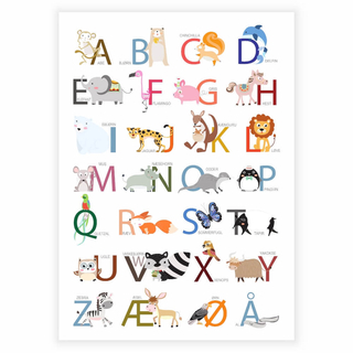 Børneplakat - ABC tavle med dyr