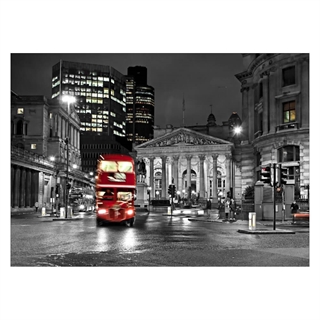 Plakat med london by night med rød bus