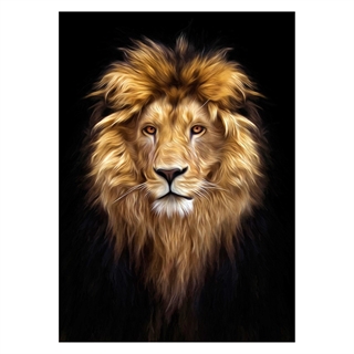 Plakat med løvehoved i skarpe farver.