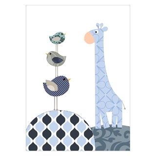 Børneplakat med giraf og fugle