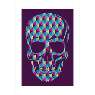 Plakat med et farverig skelethoved