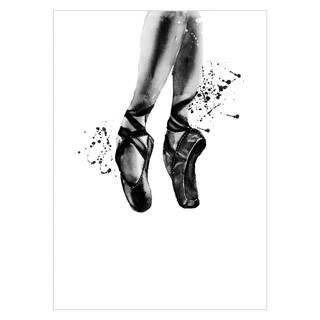 Plakat - Balletdanser. Virkelig smukt billede i sort/hvid som forestiller yndige balletsko i en klassisk, dramatisk pose. 