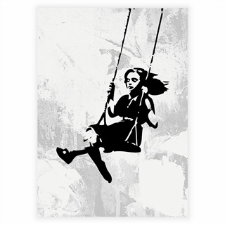 Plakat af pige på gynge af Banksy
