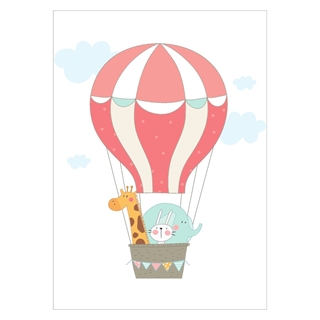 Flot og enkel Børneplakat med et motiv af en luftballon med dyr hvid